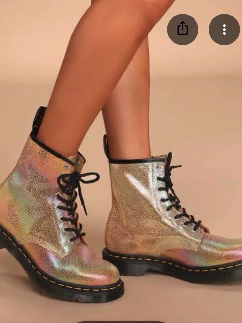 Dr. Martens Iridescent Gold Lace-Up Combat Boots with Yellow Stitching - Picture 7 of 7